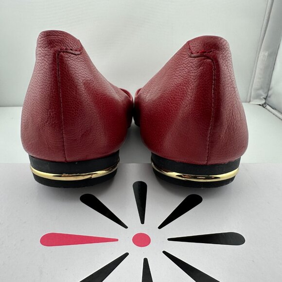 ISAAC MIZRAHI LIVE IM Gayle Dark Red Leather Flats Size 7M Pointed Toe Gold Heel - Picture 4 of 7